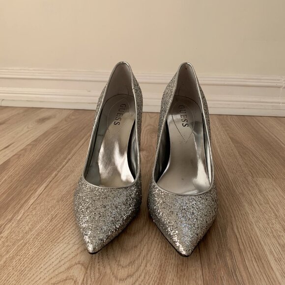 NWOT Sexy Silver Sparkly Glitter Heels - Picture 2 of 7